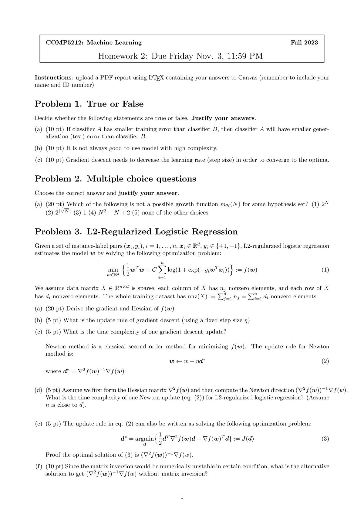 COMP5212 Written HW2 - Hw2 - COMP5212: Machine Learning Fall 2023 ...