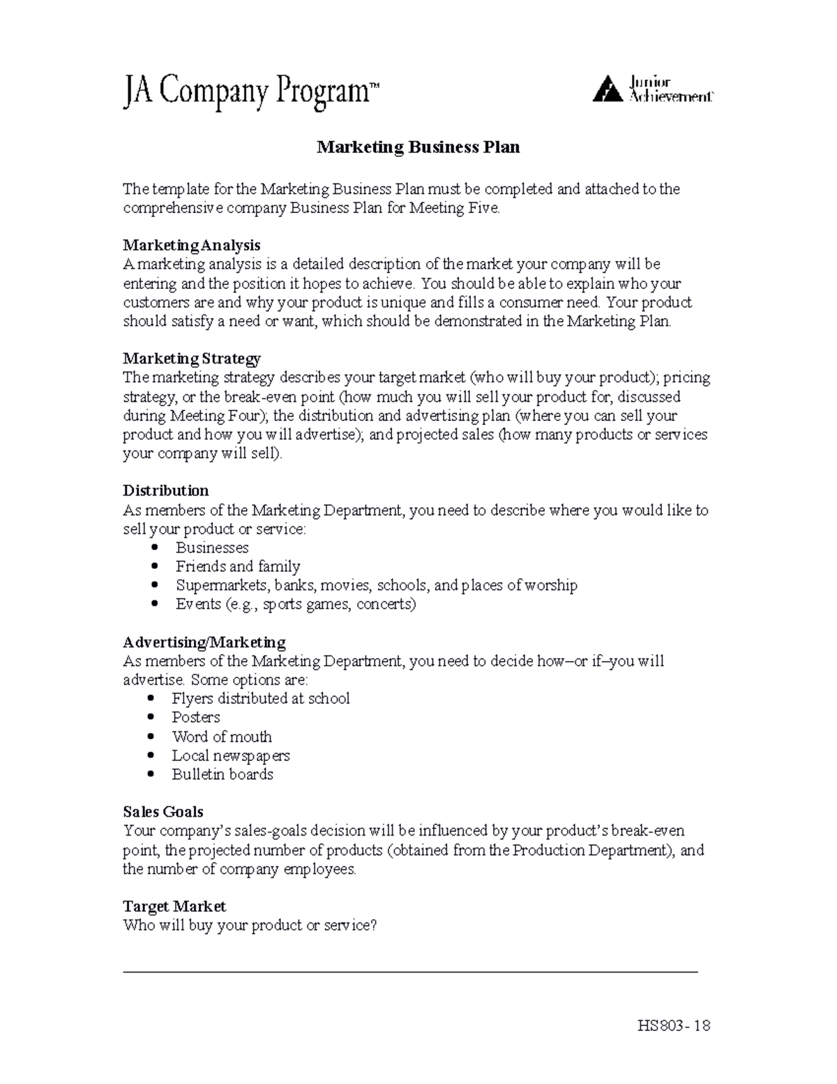 marketing business plan format