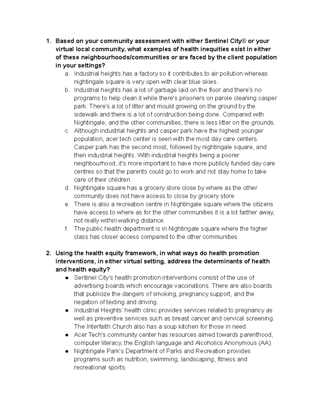 Health Equity Sentinel City® Clinical Activity 1. Based on your