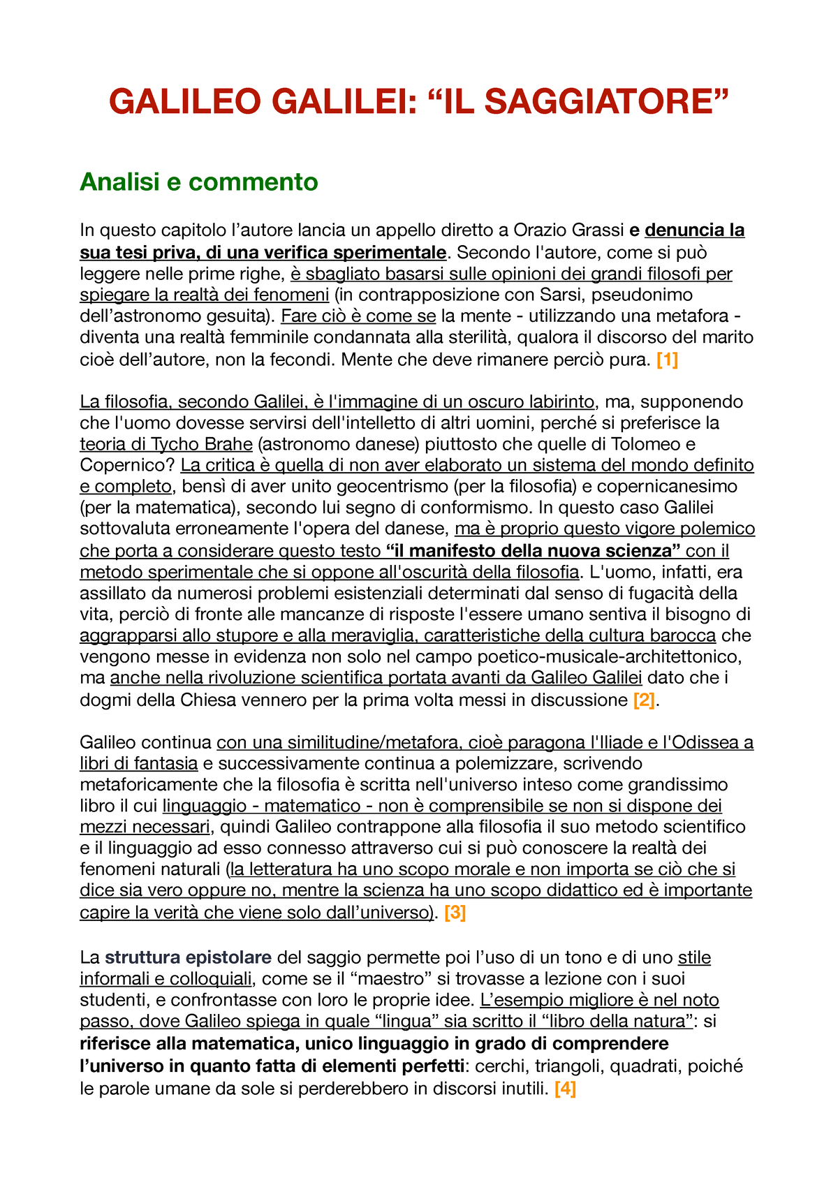 Scheda di lettura Vita di Galileo, Appunti di Lingue e letterature  classiche