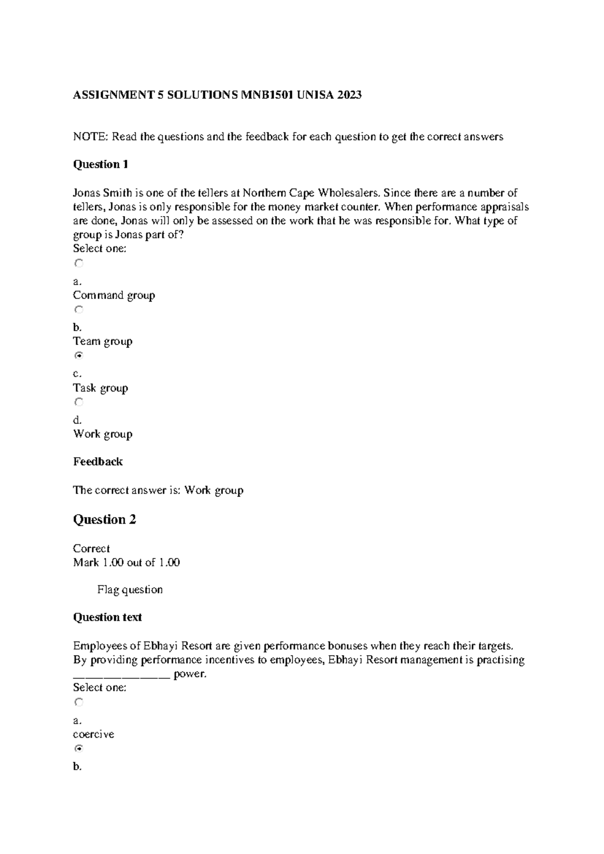 Assignment 5 Solutions MNB1501 Unisa 2023 - ASSIGNMENT 5 SOLUTIONS ...
