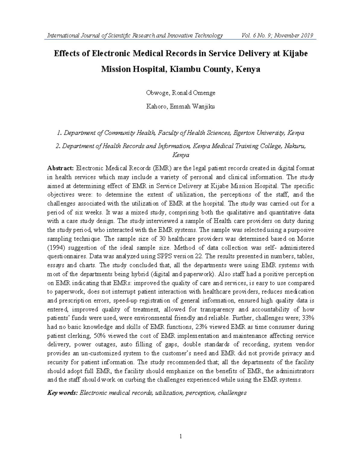 Effects of Electronic Medical Records in - International Journal of ...