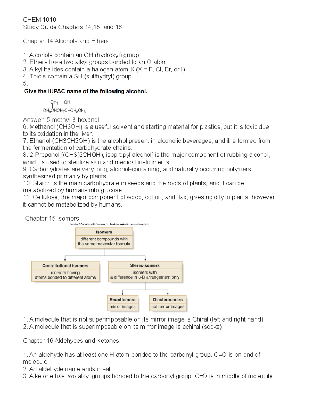 CHEM 1010 Study Guide 14-16 - CHEM 1010 Study Guide Chapters 14,15, And ...