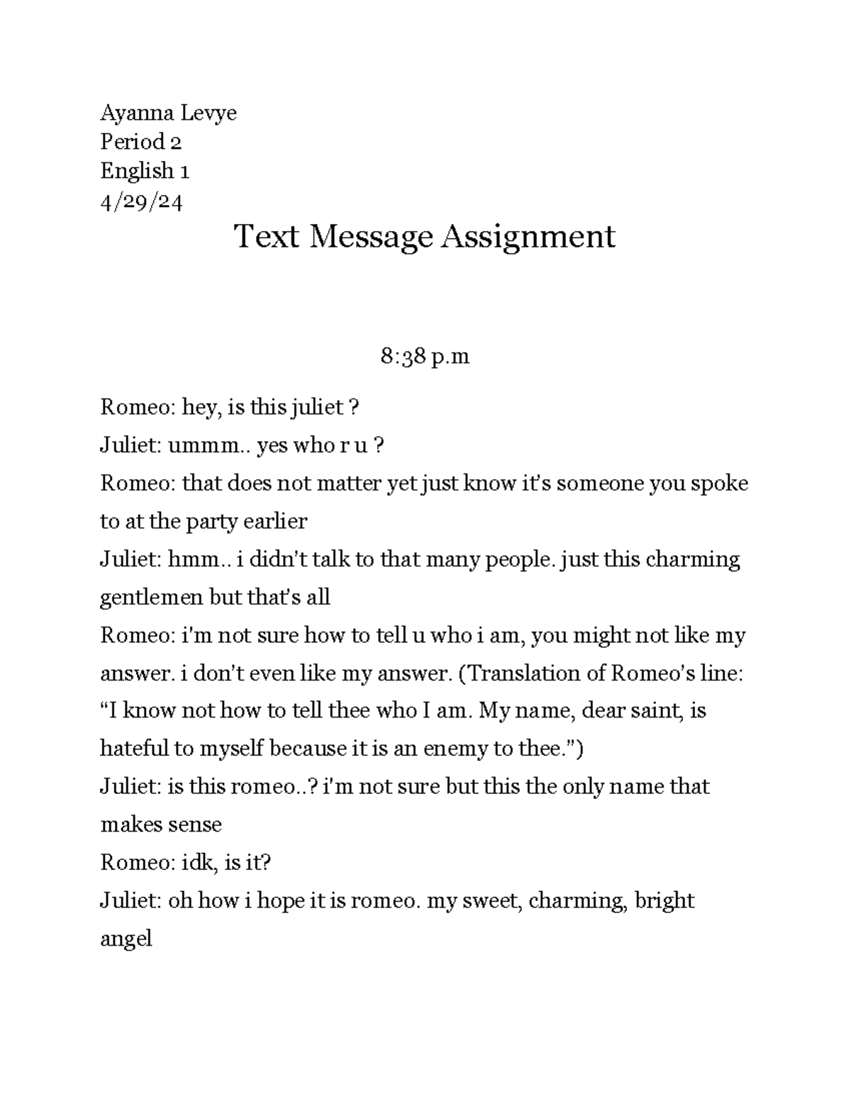 Act 2, Scene 2 messages - Ayanna Levye Period 2 English 1 4/29/ Text ...
