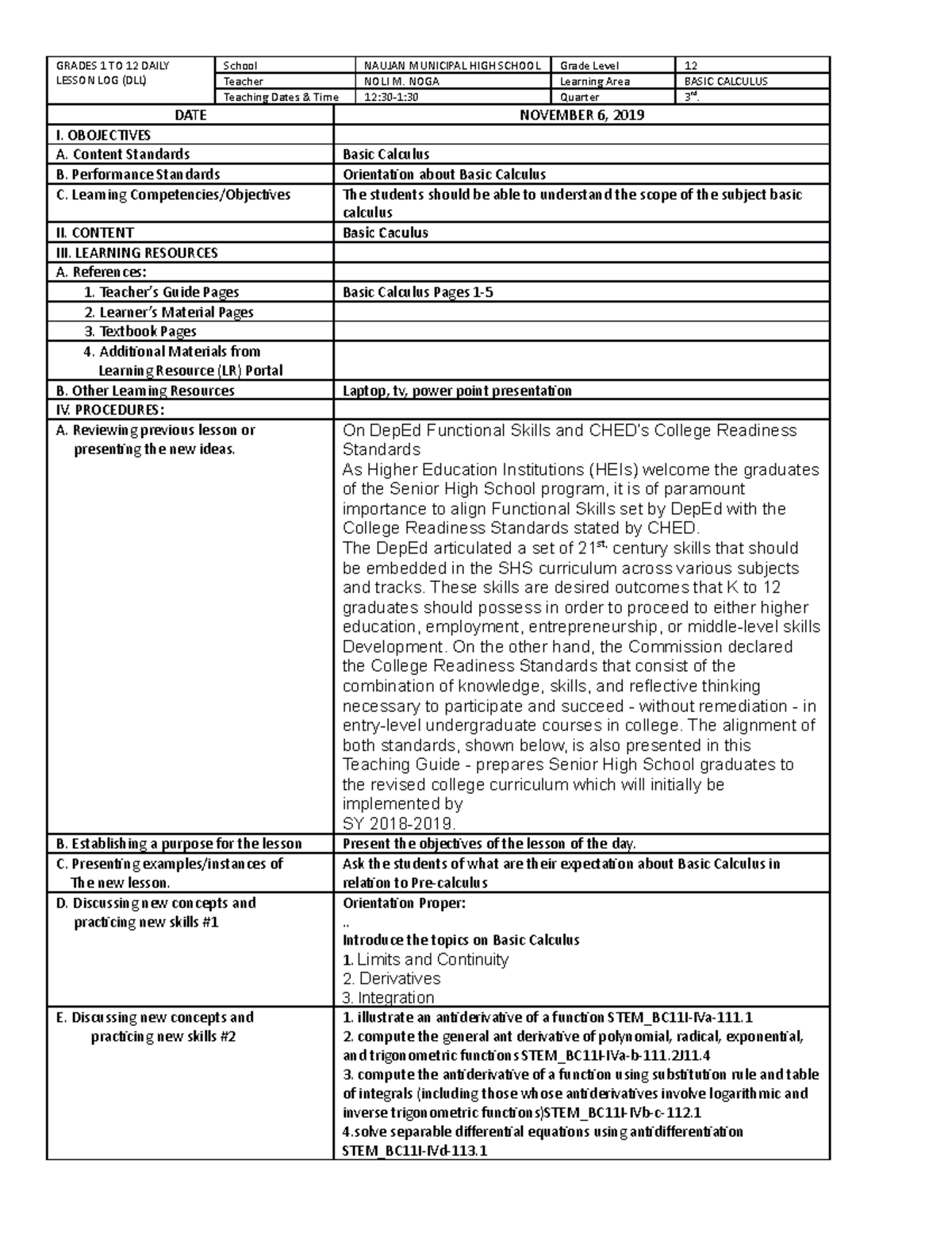 Limit of functions - Copy - GRADES 1 TO 12 DAILY LESSON LOG (DLL ...