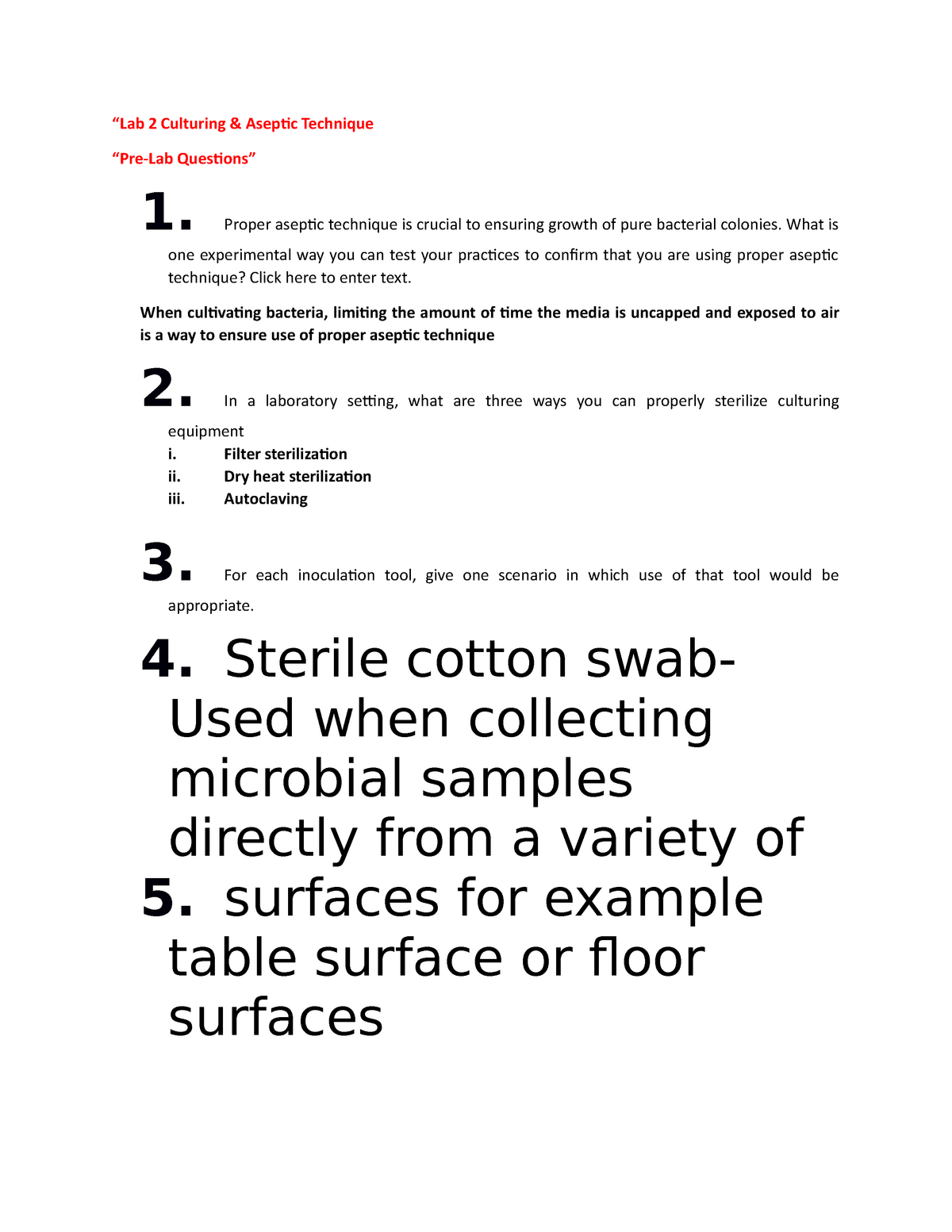 Lab 2 Biology Notes - “Lab 2 Culturing & Aseptic Technique “Pre-Lab ...