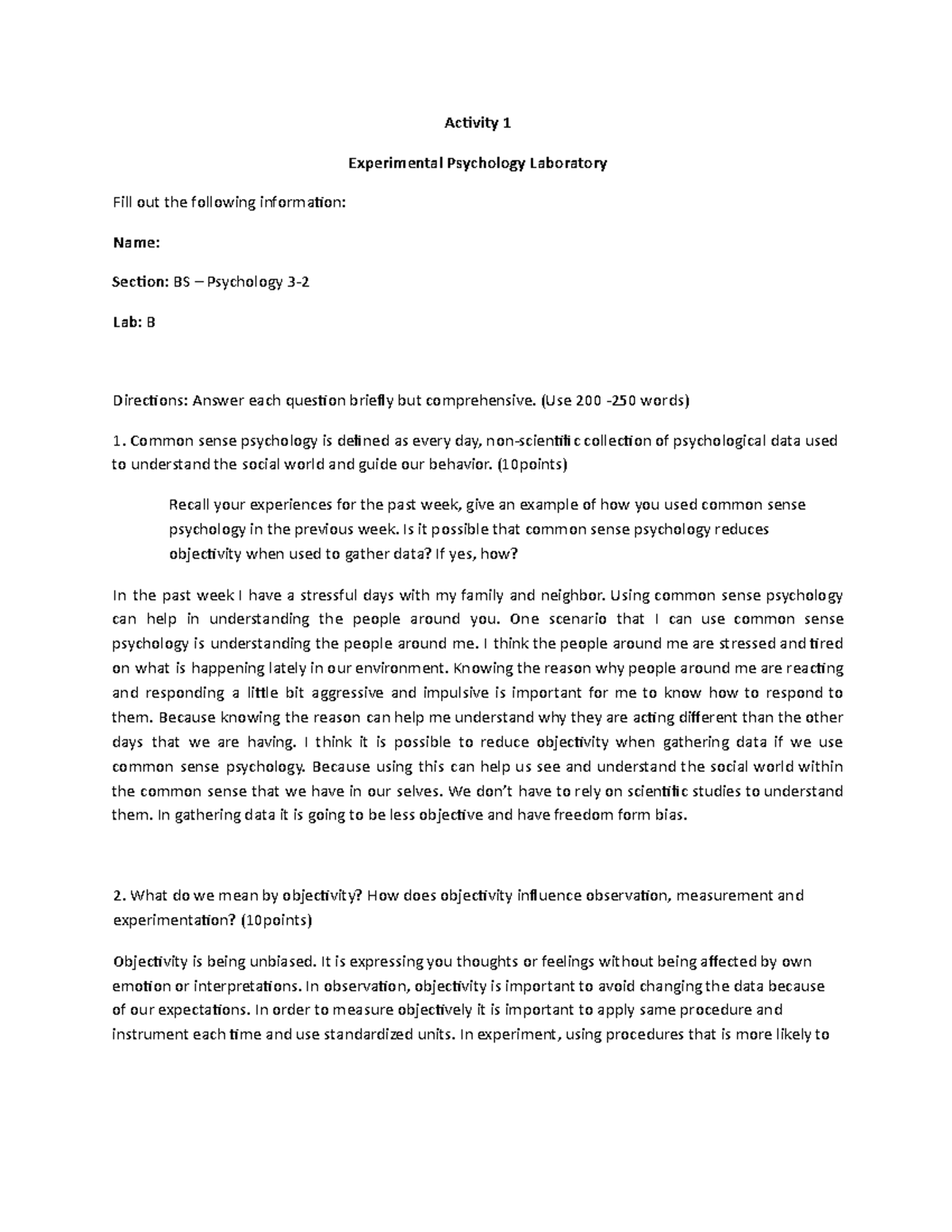 Experimental Psychology - Interpretation 5 - Acvity 1 Experimental ...