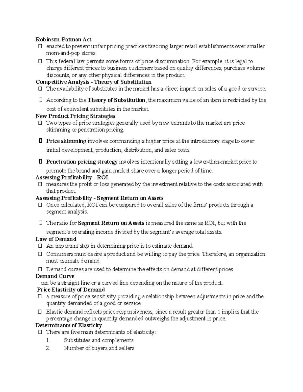 MKT315-Ch. 7 - lecture notes - Robinson-Patman Act ฀ enacted to prevent ...