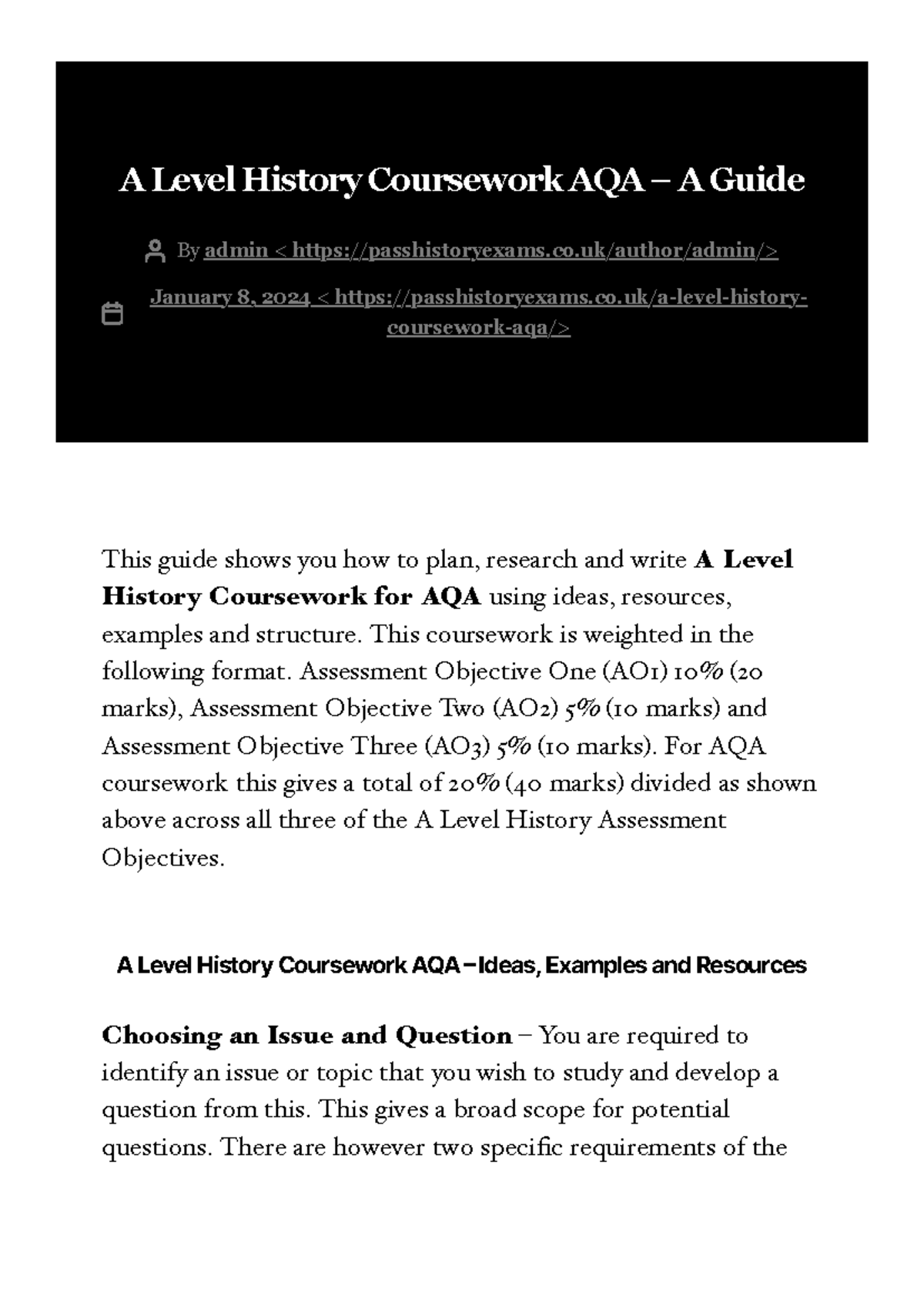 A Level History Coursework AQA – A Guide - Pass History Exams - A Level ...