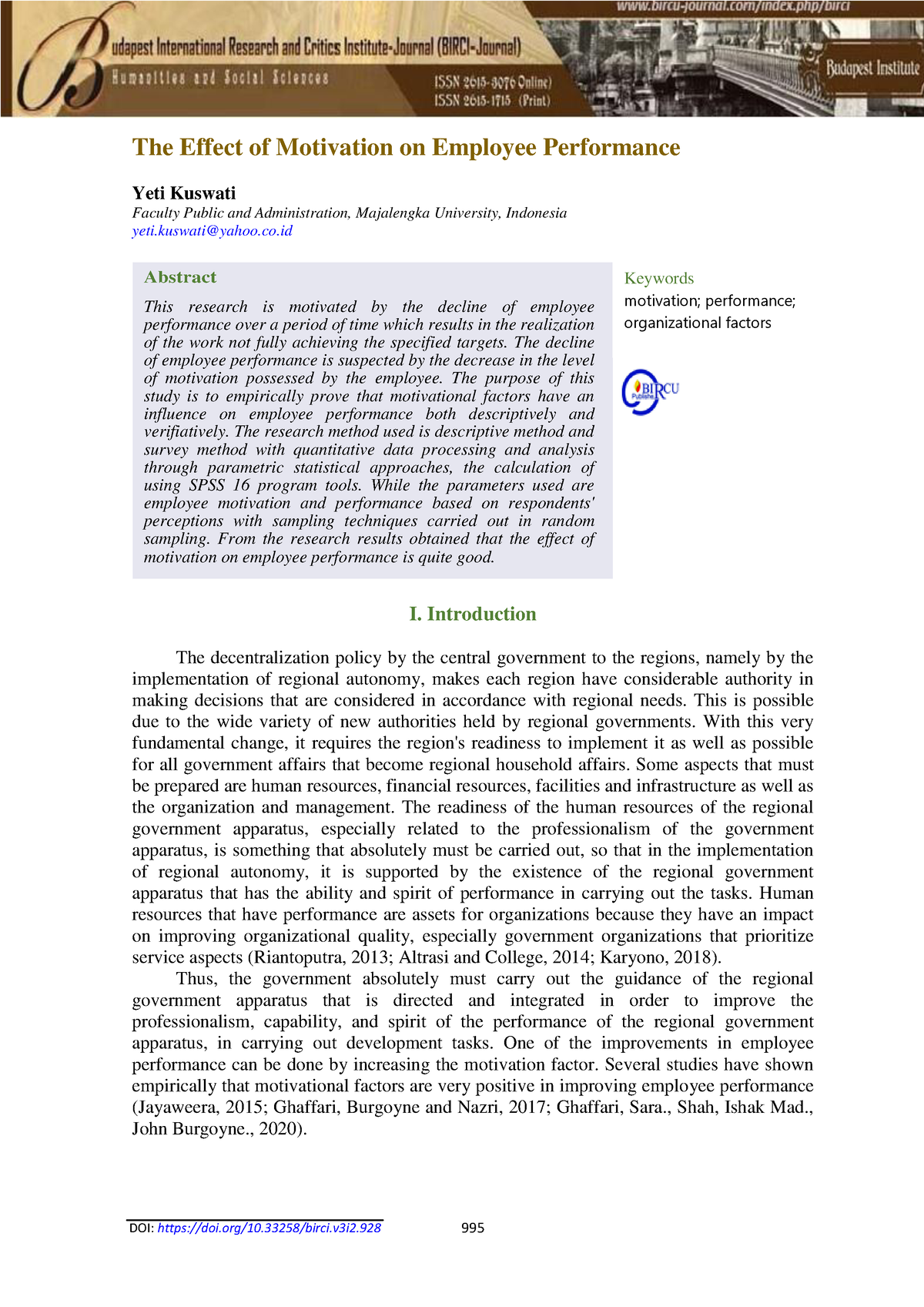 The Effect of Motivation on Employee Performance - DOI: doi/10.33258