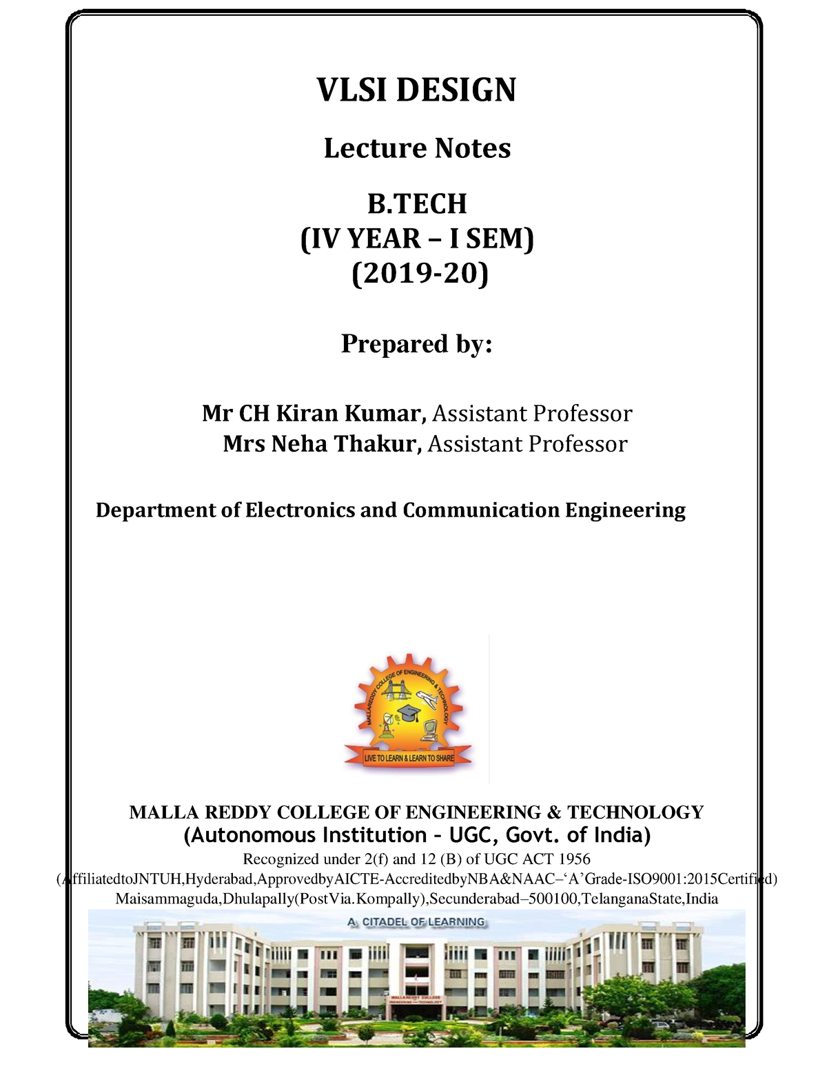 VLSI Design - Hdhd - VLSI DESIGN Lecture Notes B (IV YEAR – I SEM ...