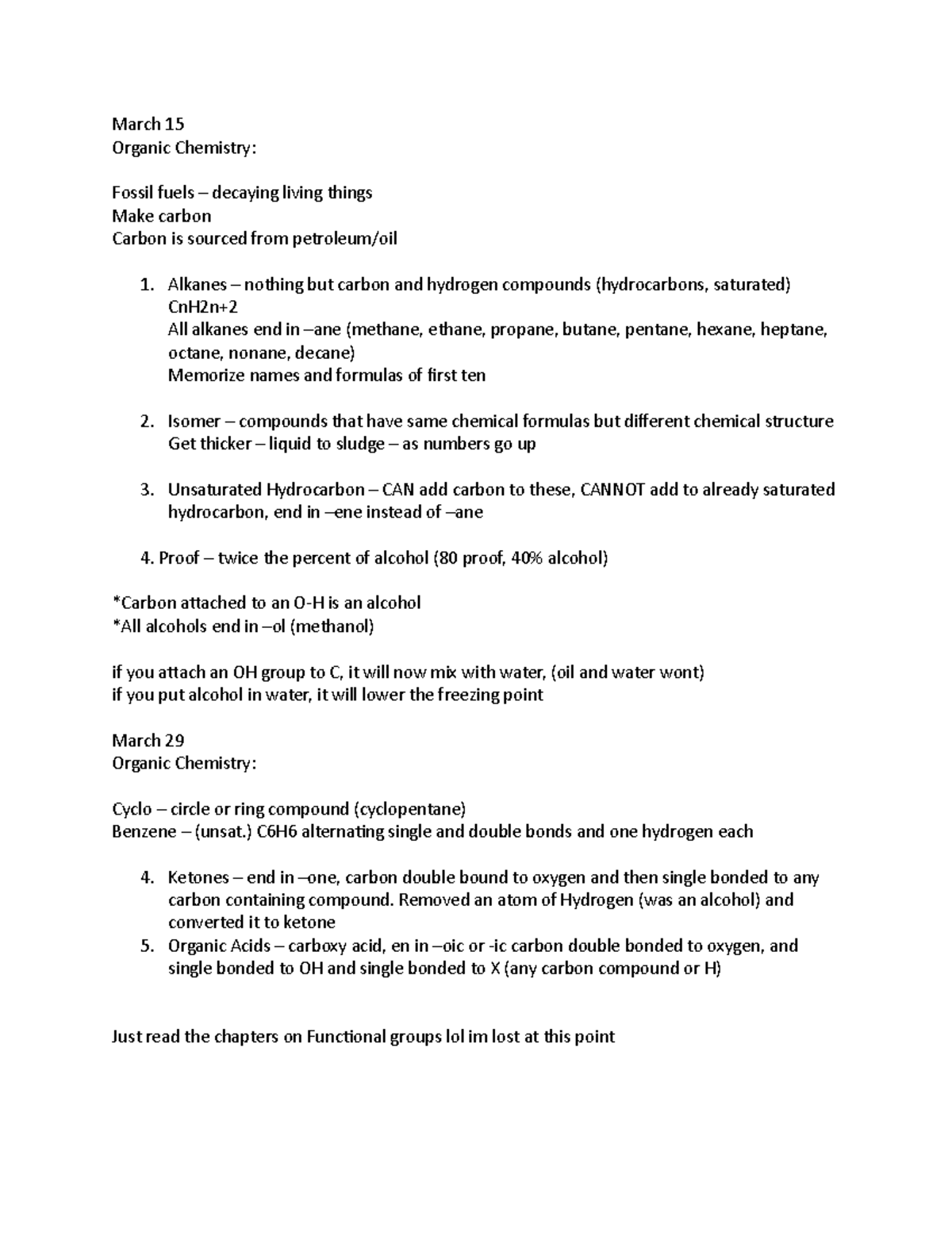 Organic Chemistry Notes 315 March 15 Organic Chemistry Fossil fuels