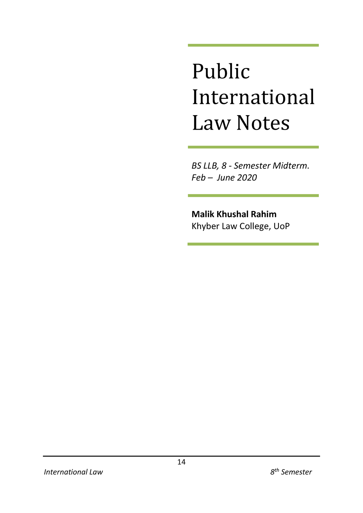 Public International Law II Notes 8th Se - 14 Public International Law ...