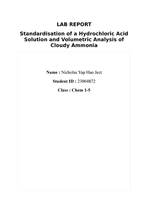 Standardization Of Hydrochloric Acid Using Sodium Carbonate Lab Report ...