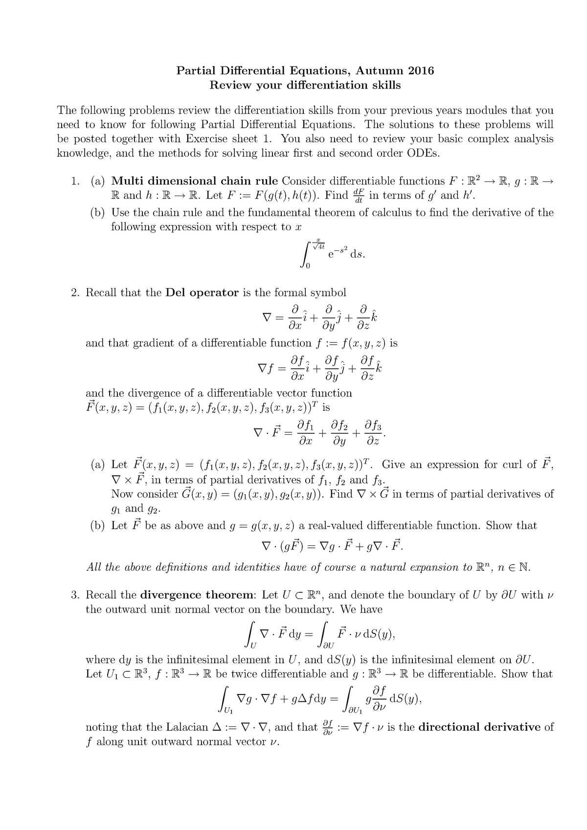 Partial Differential Equations Worksheet Partial Differential Equations Autumn 2016 Review 2542