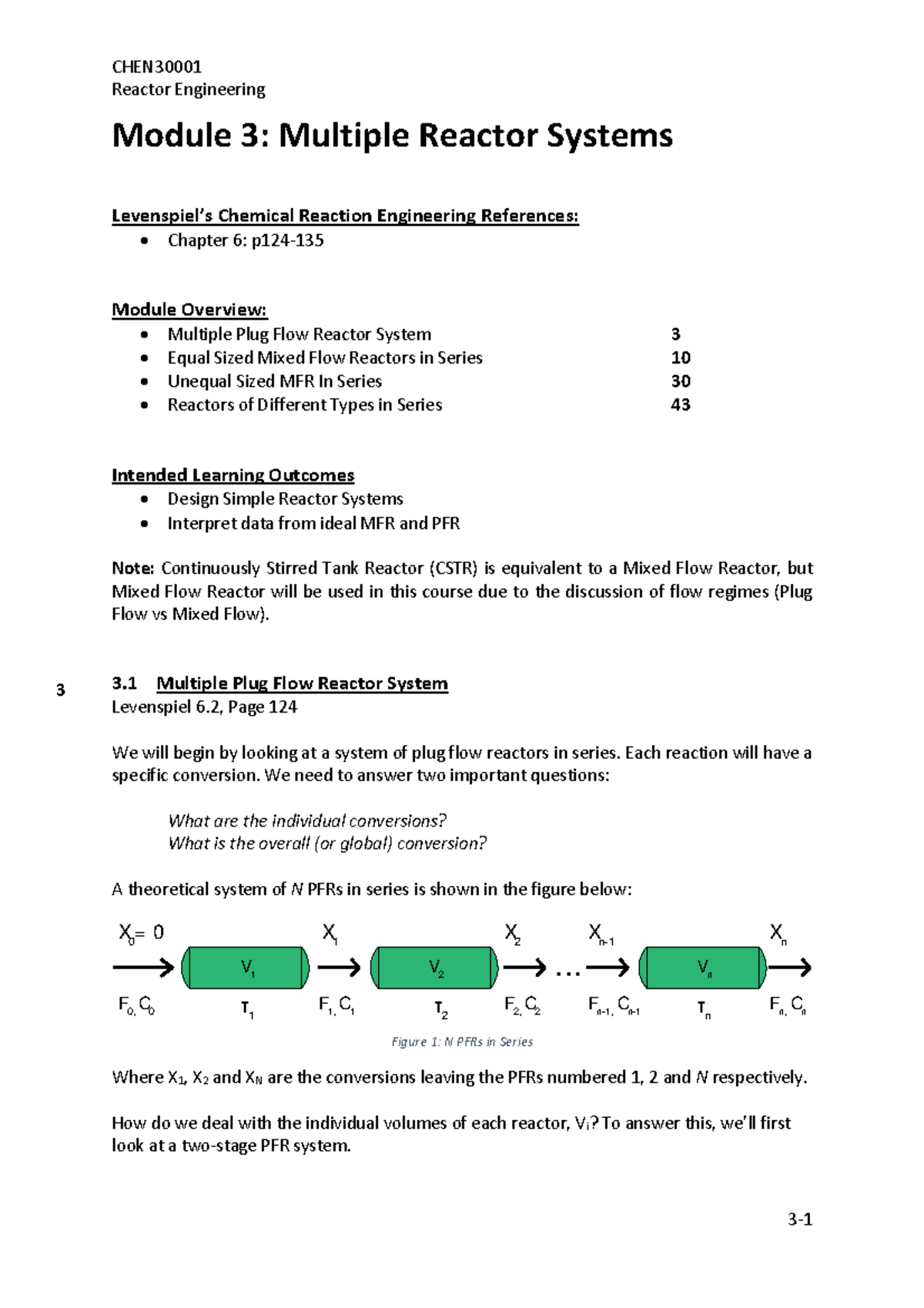 CHEN30001 Module 3 Course Notes - Reactor Engineering Module 3 ...