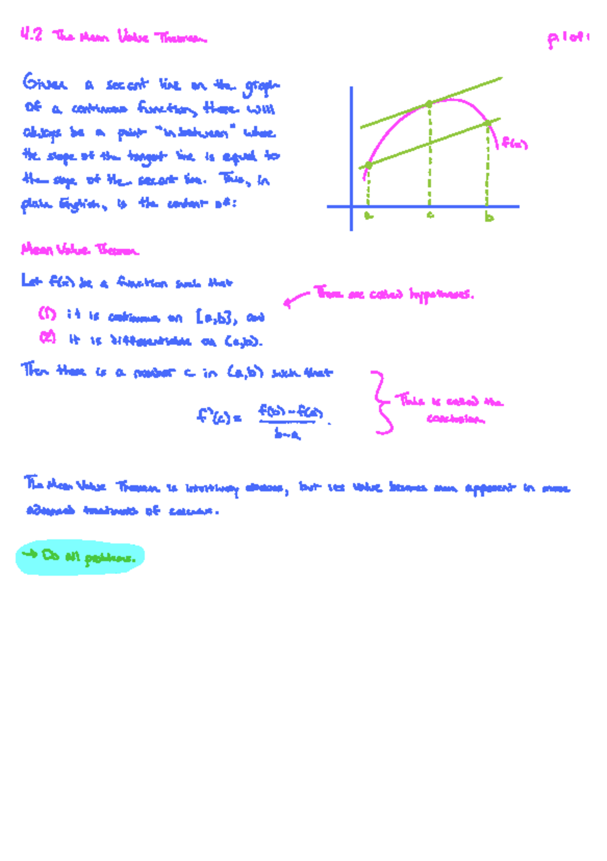 10-26 4.2 The Mean Value Theorem, Notes - 4 The Mean Value Theorem p ...