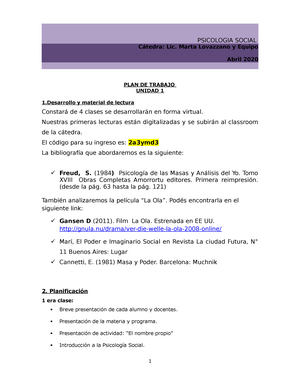 Planificacion Unidad 1 - Cátedra: Lic. Marta Lovazzano y Equipo Abril 2020  PLAN DE TRABAJO UNIDAD 1 - Studocu