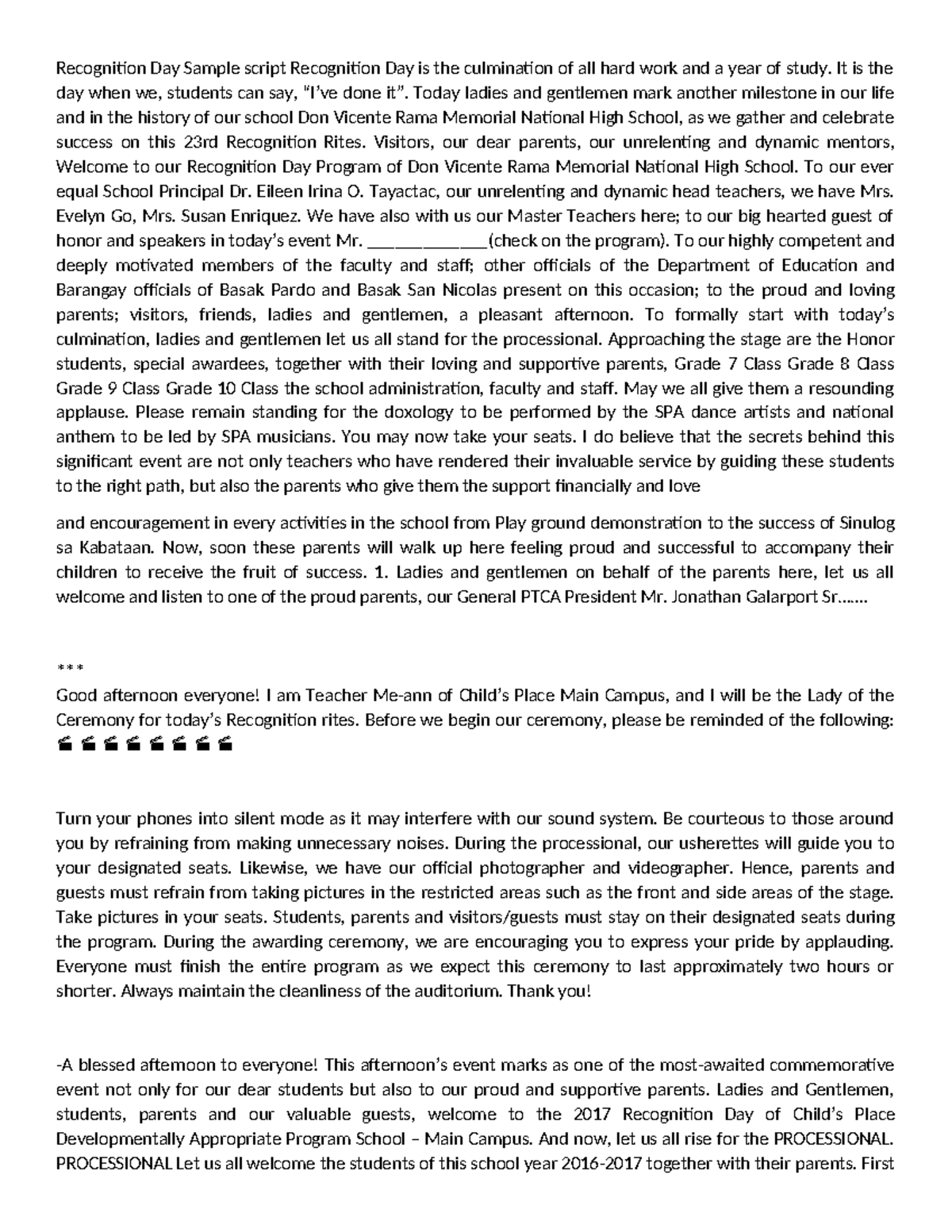 Script - Recognition Day Sample script Recognition Day is the ...