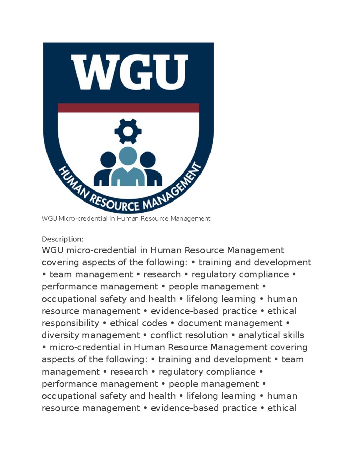 Human Resources Business Minor - Credentials - WGU Micro-credential in ...
