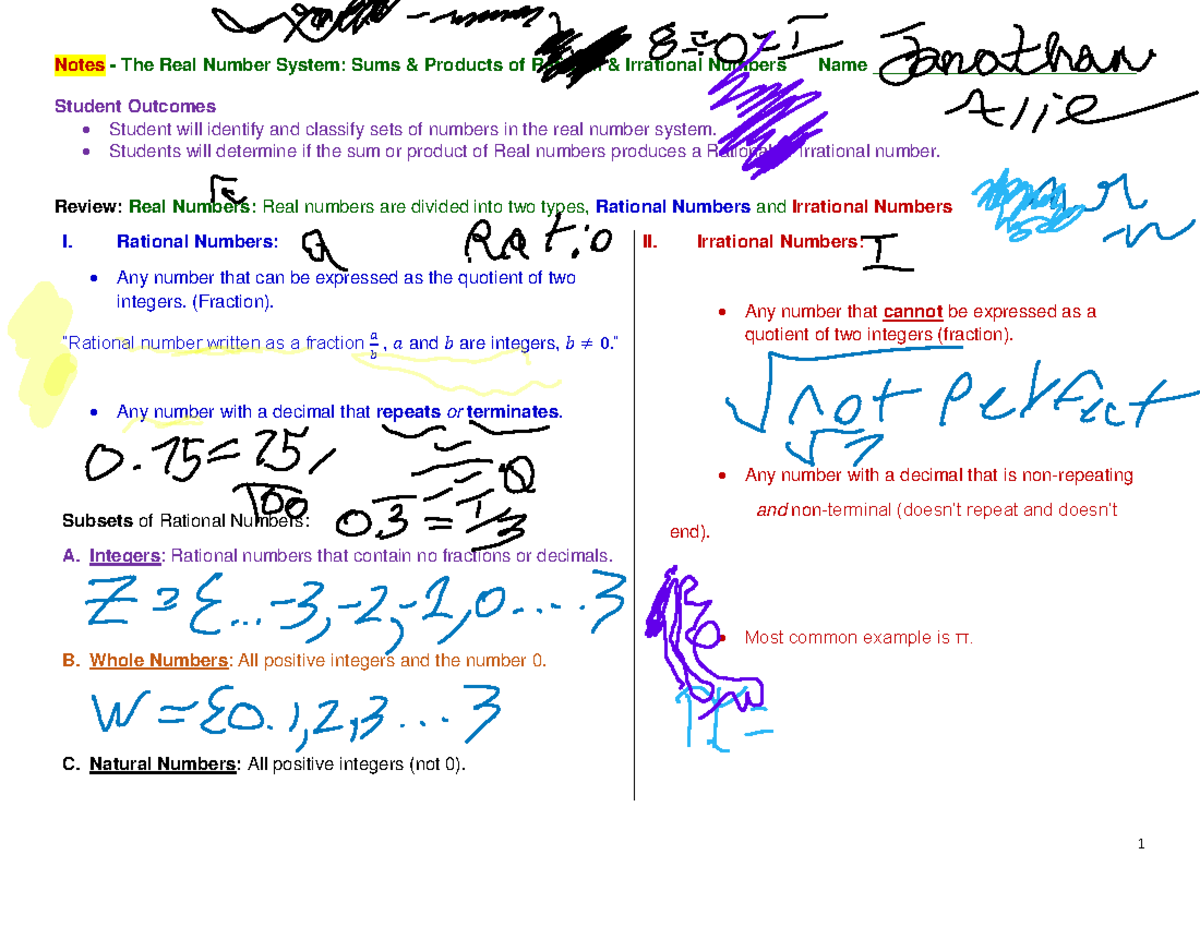Real Numbers, Sums and products - Notes - The Real Number System: Sums ...