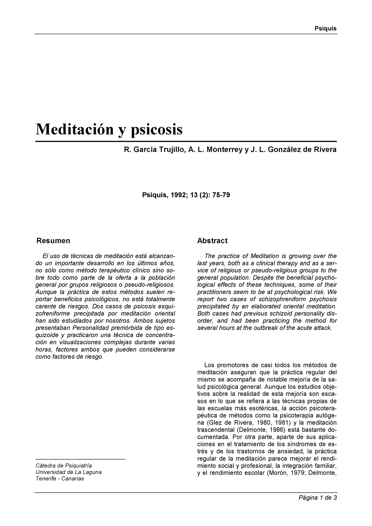 1992 Meditacion Y Psicosis - Psiquis P·gina 1 De 3 MeditaciÛn Y ...