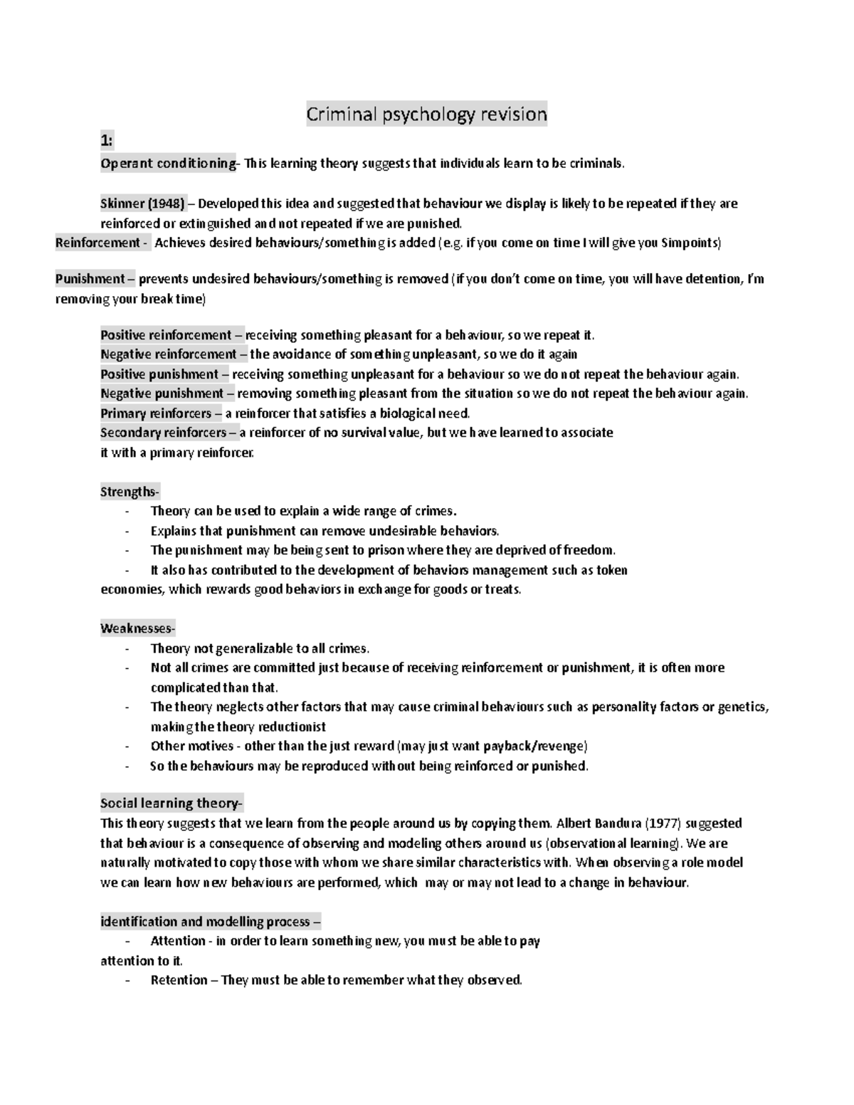 Criminal psychology revision2 Criminal psychology revision 1