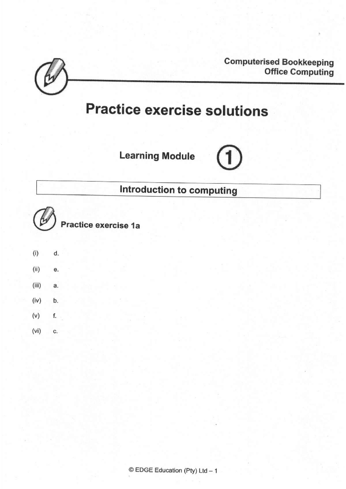 CPBK - Practice exercise Learning Module 1 - Computerised Bookkeeping ...