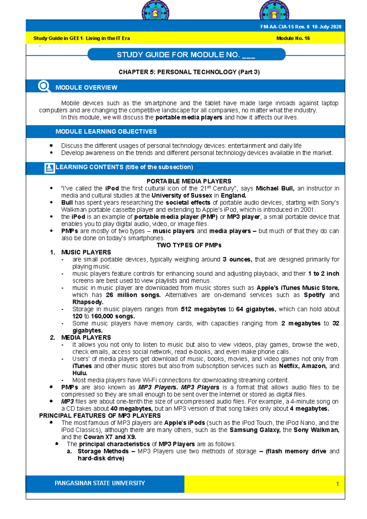 Chapter 5 Part 3 Portable Media Players Copy - Living in the IT Era ...