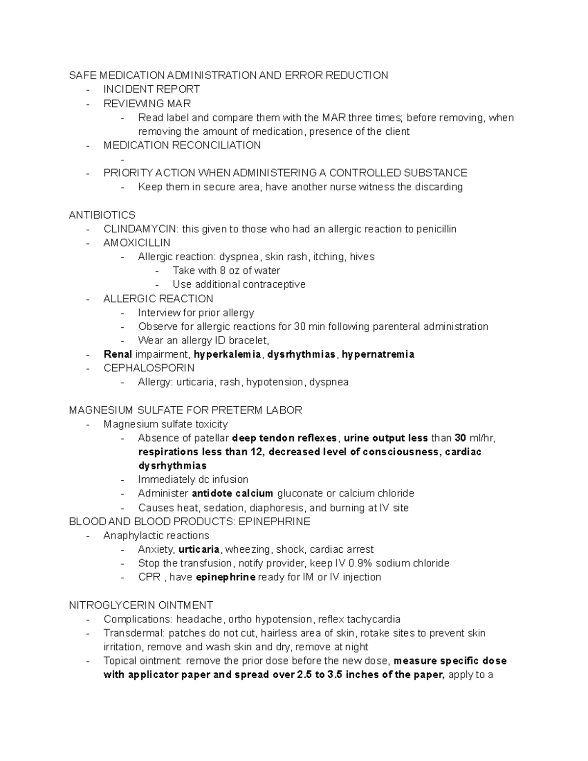 NURS 484 ATI pharm retake focus review - SAFE MEDICATION ADMINISTRATION ...
