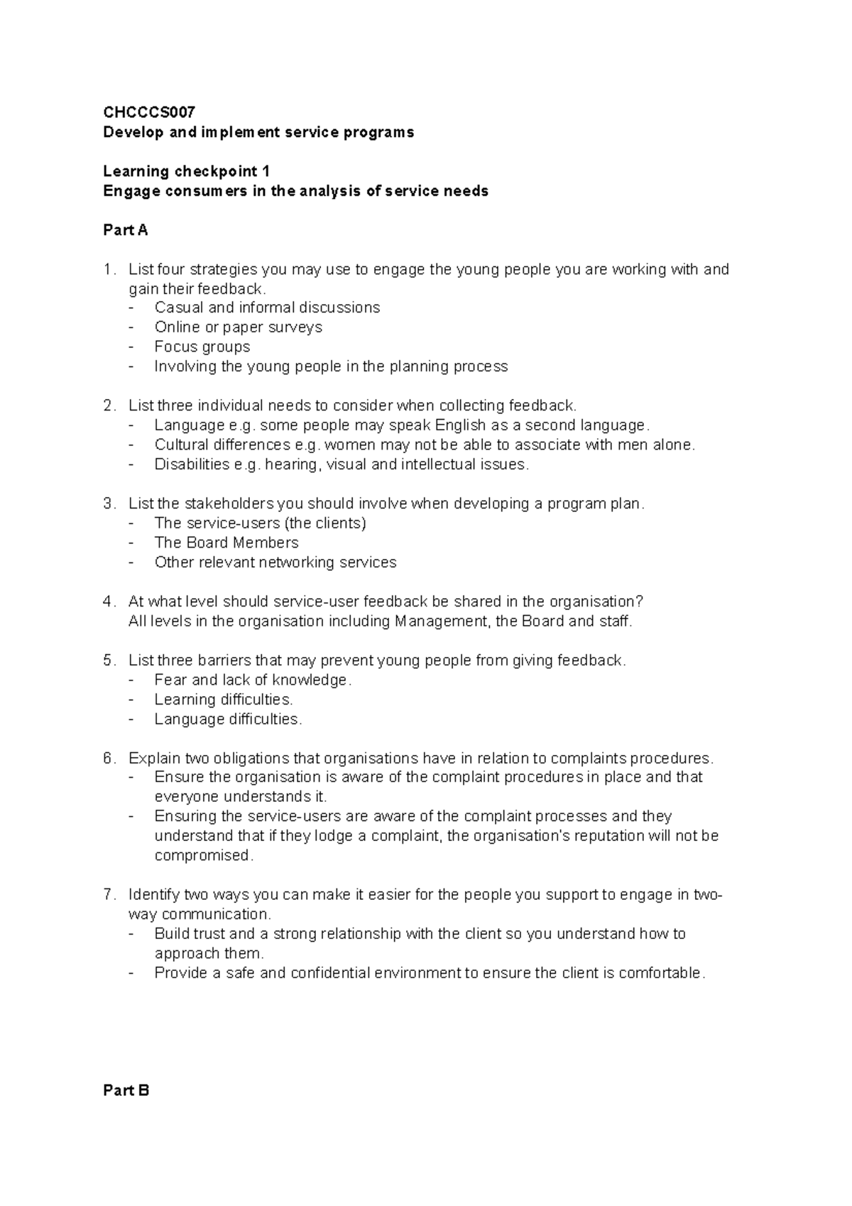 chcccs007 case study answers