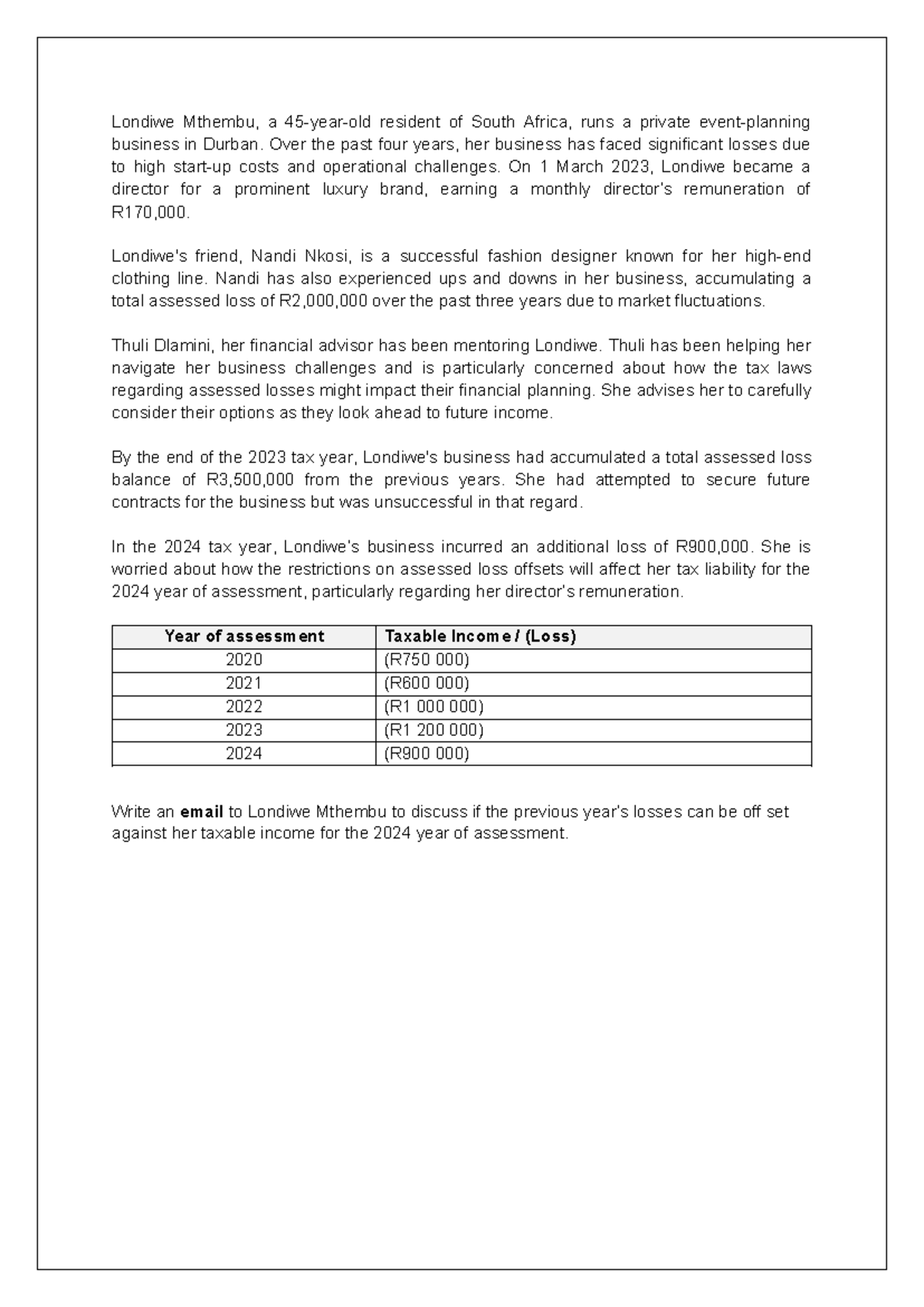 Assessed+Loss+Class+Example - Londiwe Mthembu, a 45-year-old resident ...