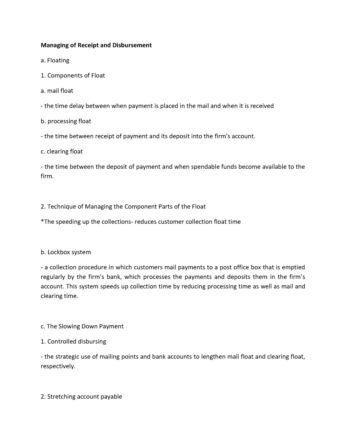 managing-of-receipt-and-disbursement-floating-components-of-float-a