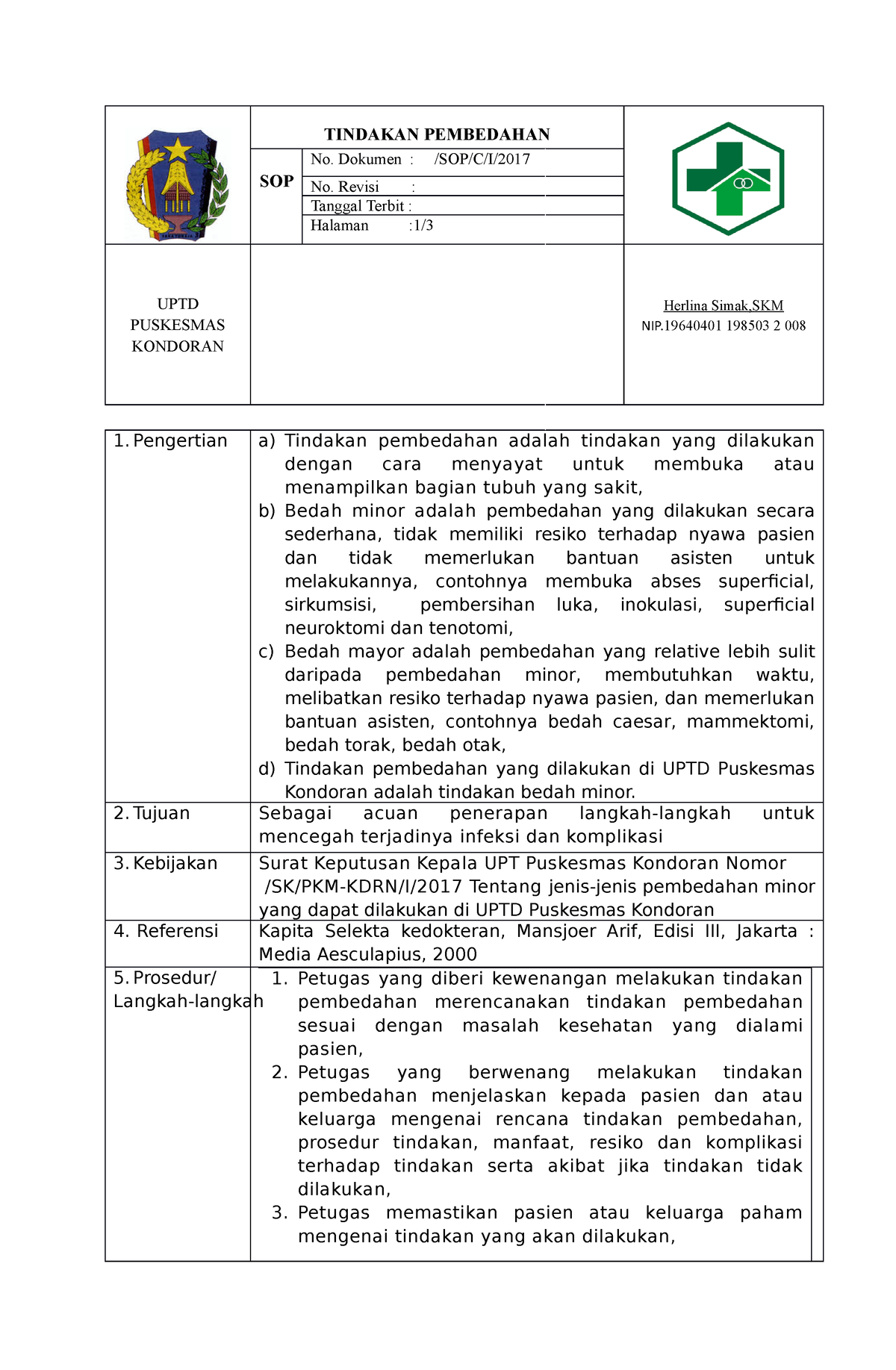 7.7.2.b.SPO Tindakan Pembedahan - TINDAKAN PEMBEDAHAN SOP No. Dokumen ...