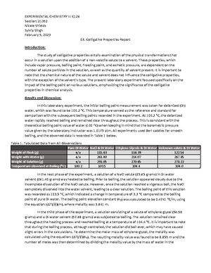 Kinetics Lab - Lab Report - CHEM 126 LAB February 10th 2021. Experiment ...