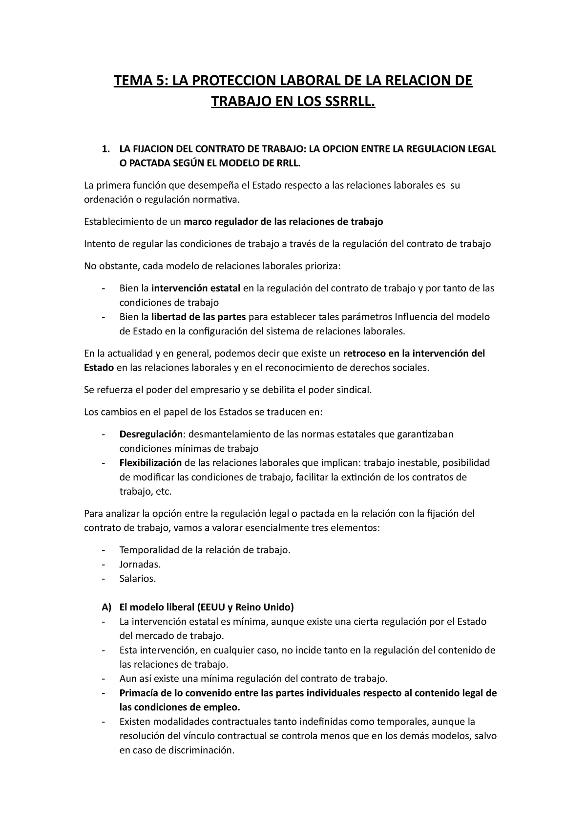 TEMA 5 - Apuntes 5 - TEMA 5: LA PROTECCION LABORAL DE LA RELACION DE ...