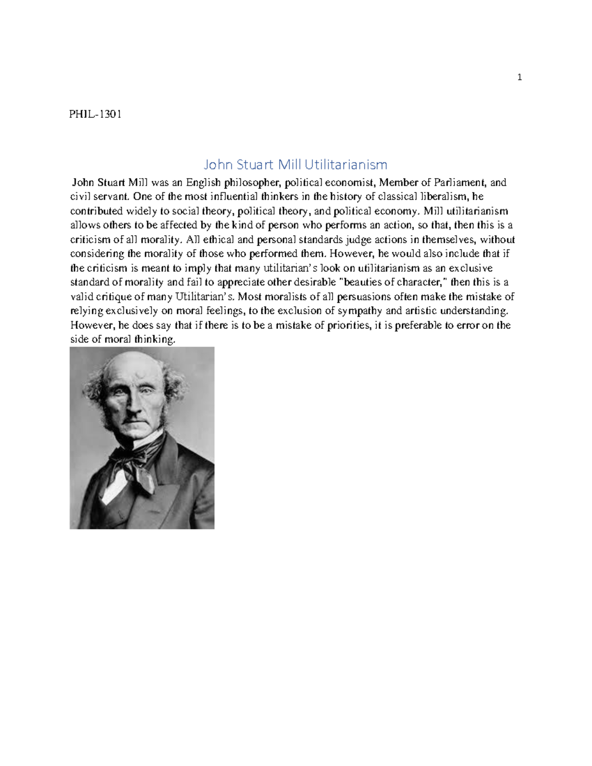 John Stuart Mill Utilitarianism - 1 PHIL- John Stuart Mill ...