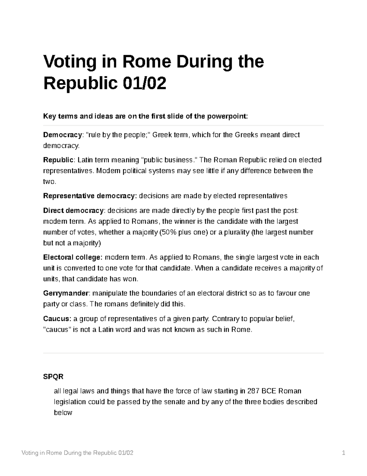 AR105 Lecture Notes.2022.Voting in Rome during the Republic - Voting in ...