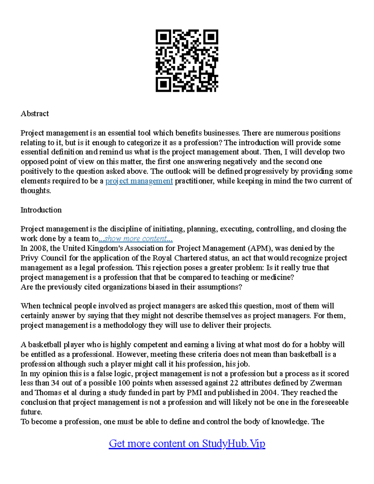 Abstract Definition Essay Abstract Project management is an essential