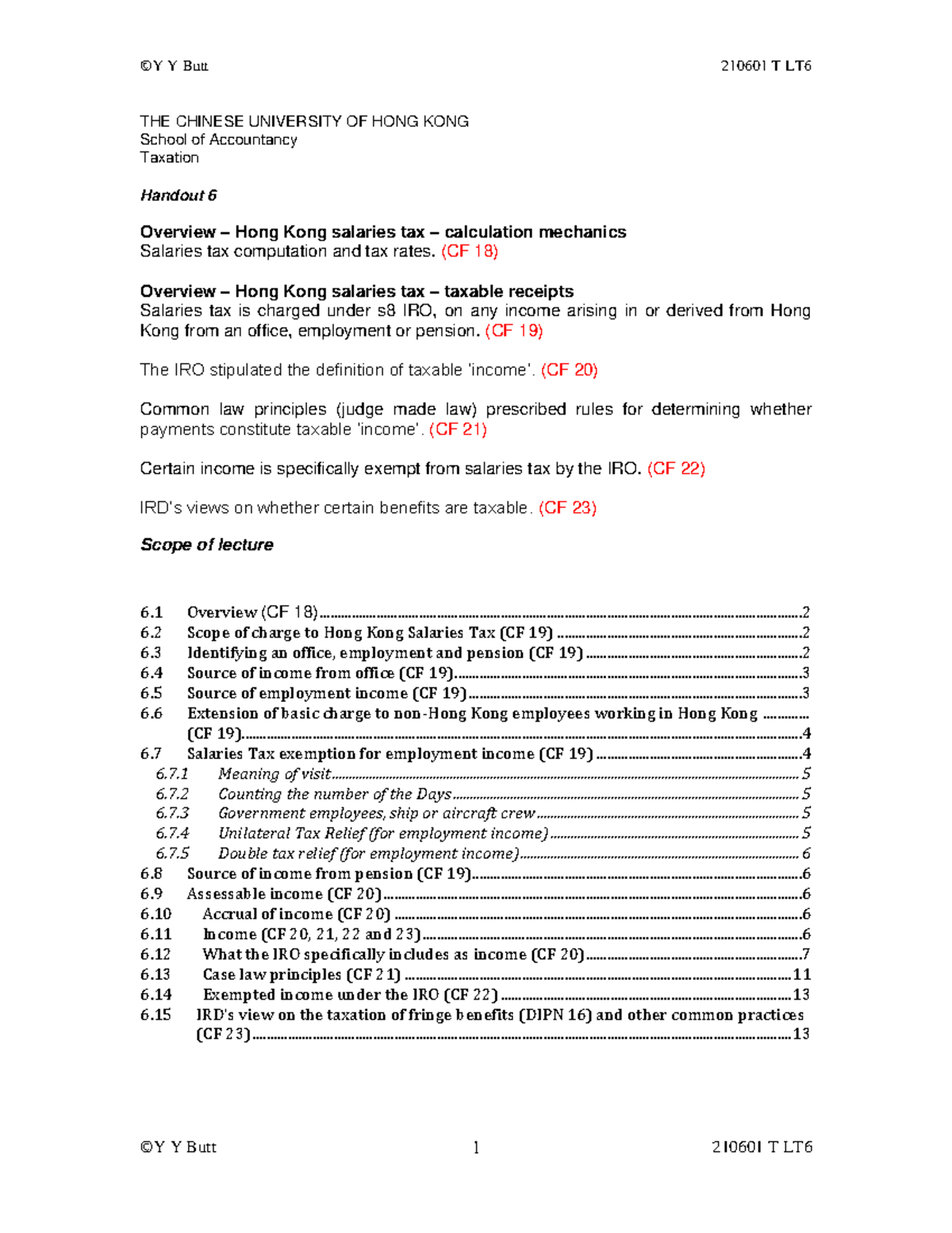 210601 Taxation LT6 Hong Kong salaries tax THE CHINESE UNIVERSITY