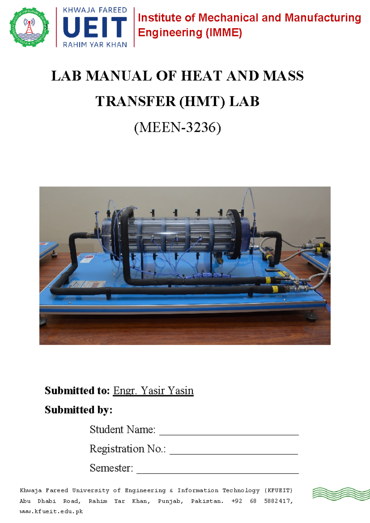 HMT LAB Manual - 1. Khwaja Fareed University Of Engineering ...