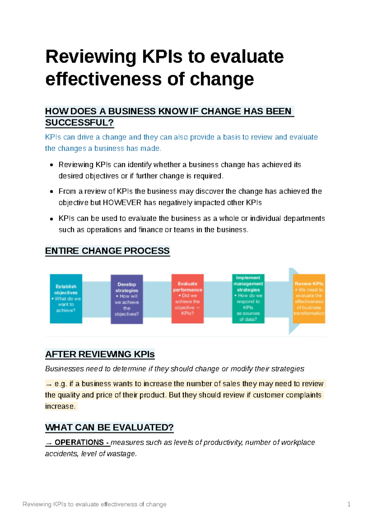 Reviewing KPIs to evaluate effectiveness of change BUSMAN - Reviewing ...