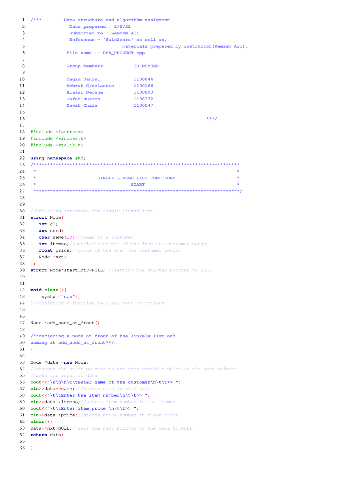 DSA Project - 1 /* Data structure and algorithm assigment** 2 Date ...