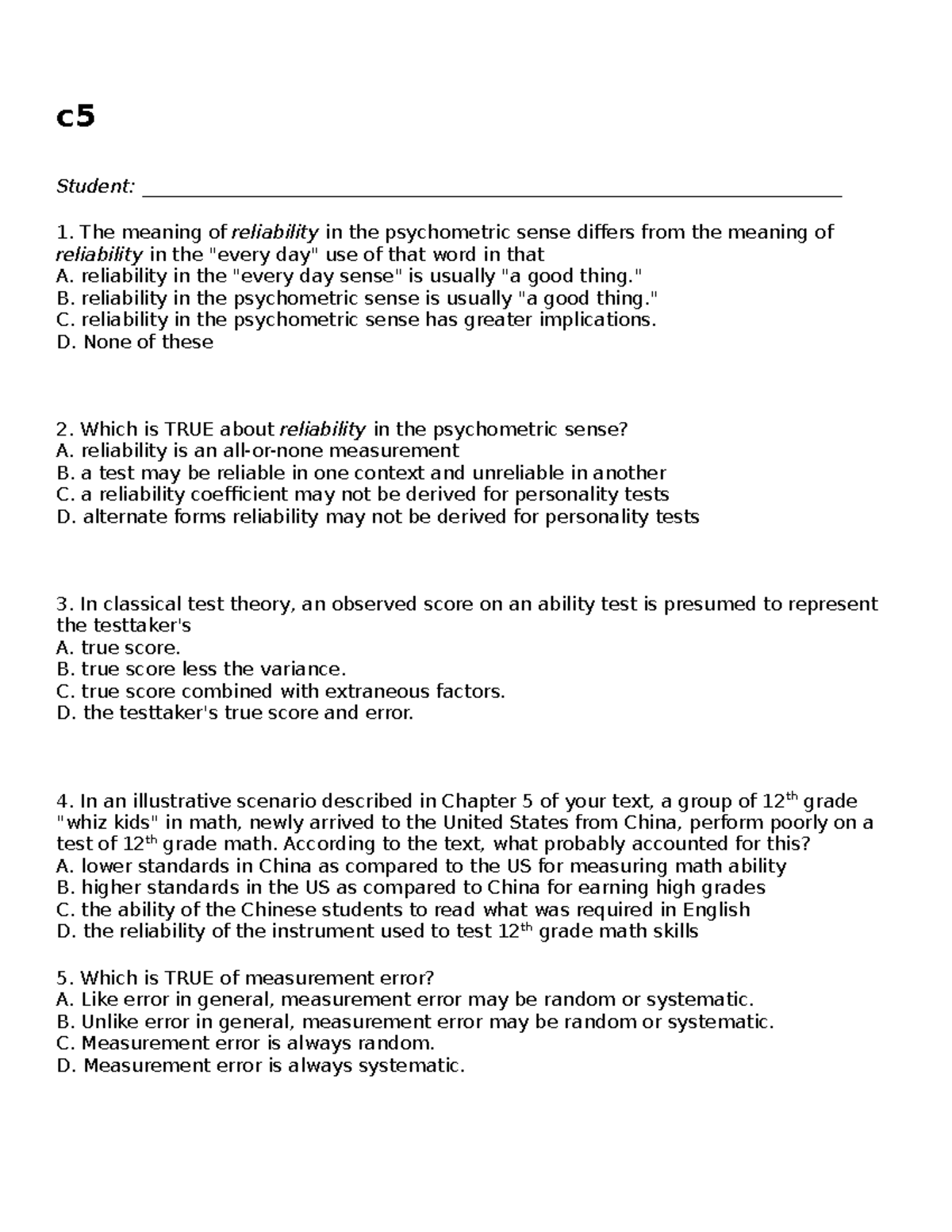 383614503 Ch 5 test bank - c5 Student: - Studocu