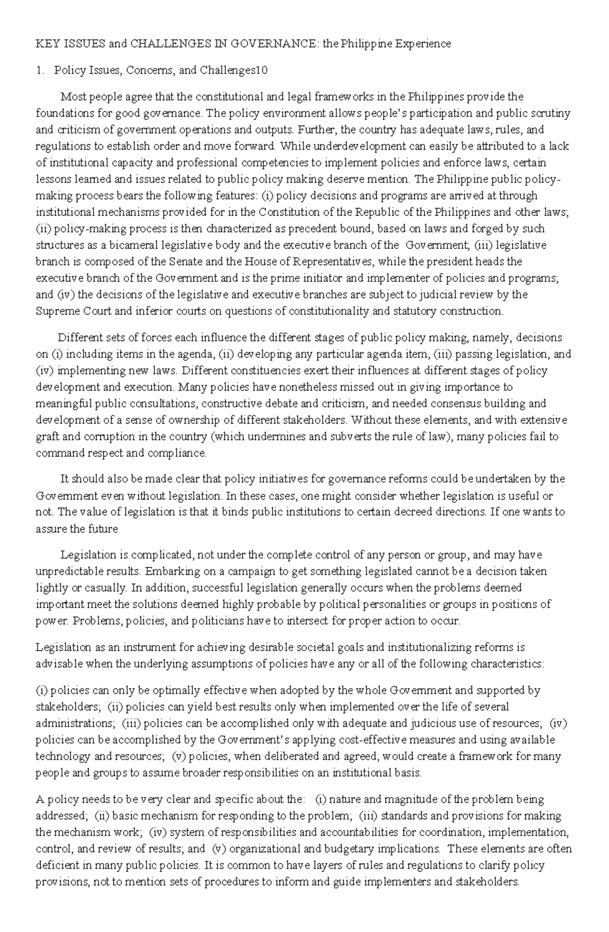 KEY Issues and Challenges IN Governance - KEY ISSUES and CHALLENGES IN ...