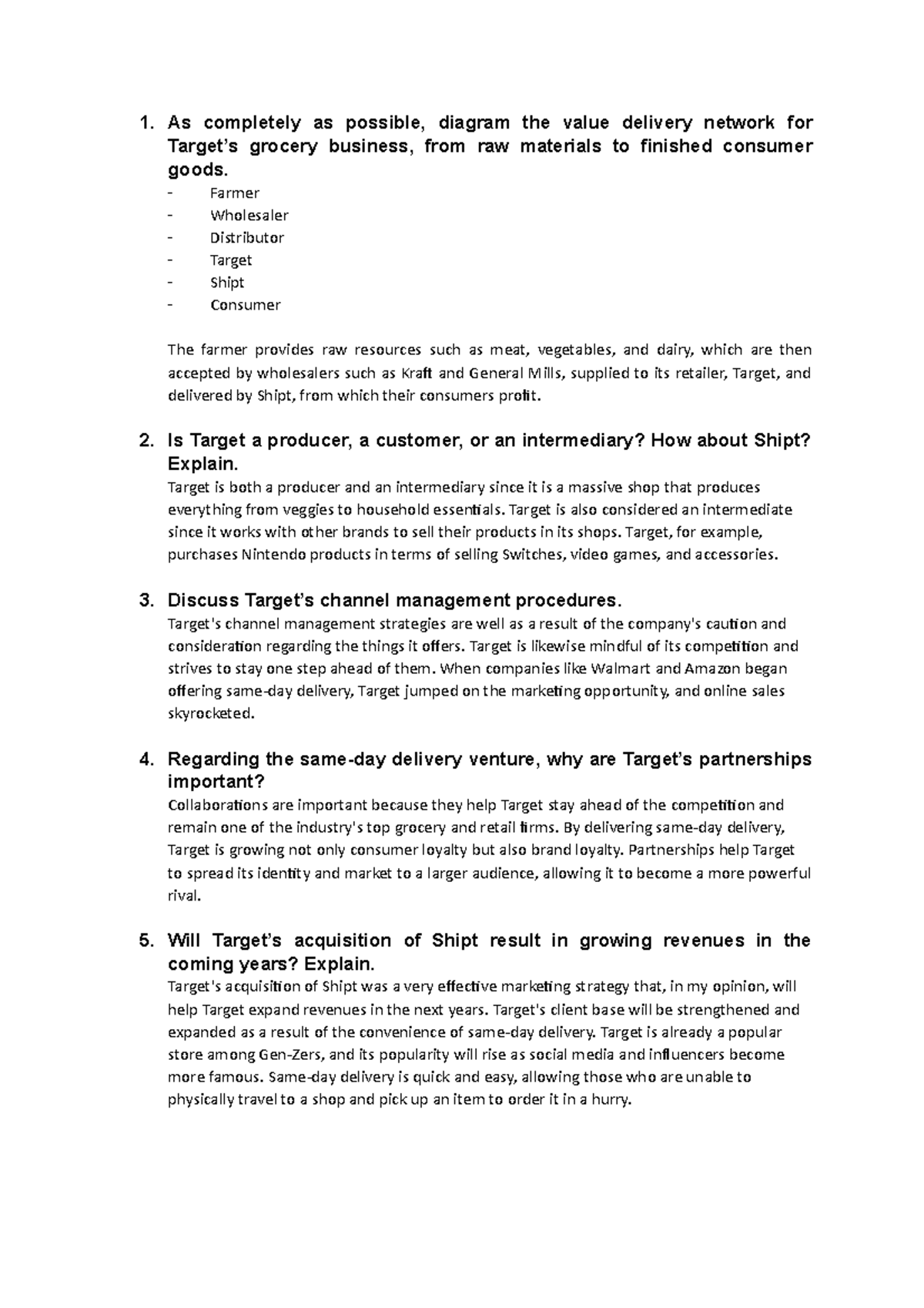 MKT420 Company Cases - Target - 1. As completely as possible, diagram ...