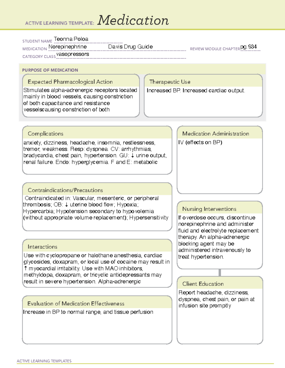 Medication norepinephrine - ACTIVE LEARNING TEMPLATES Medication ...