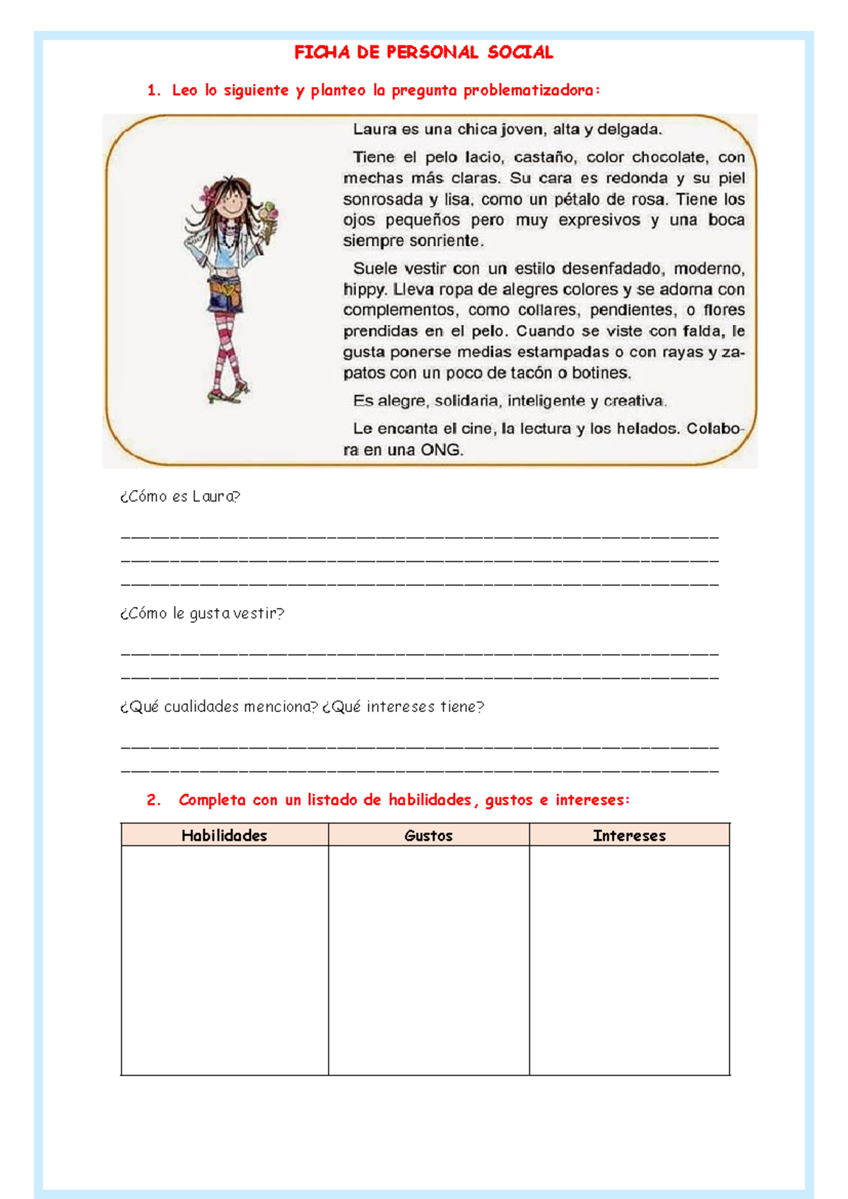 Ficha PS LUN 1 Identidad Personal Habilidades Intereses Y Gustos ...