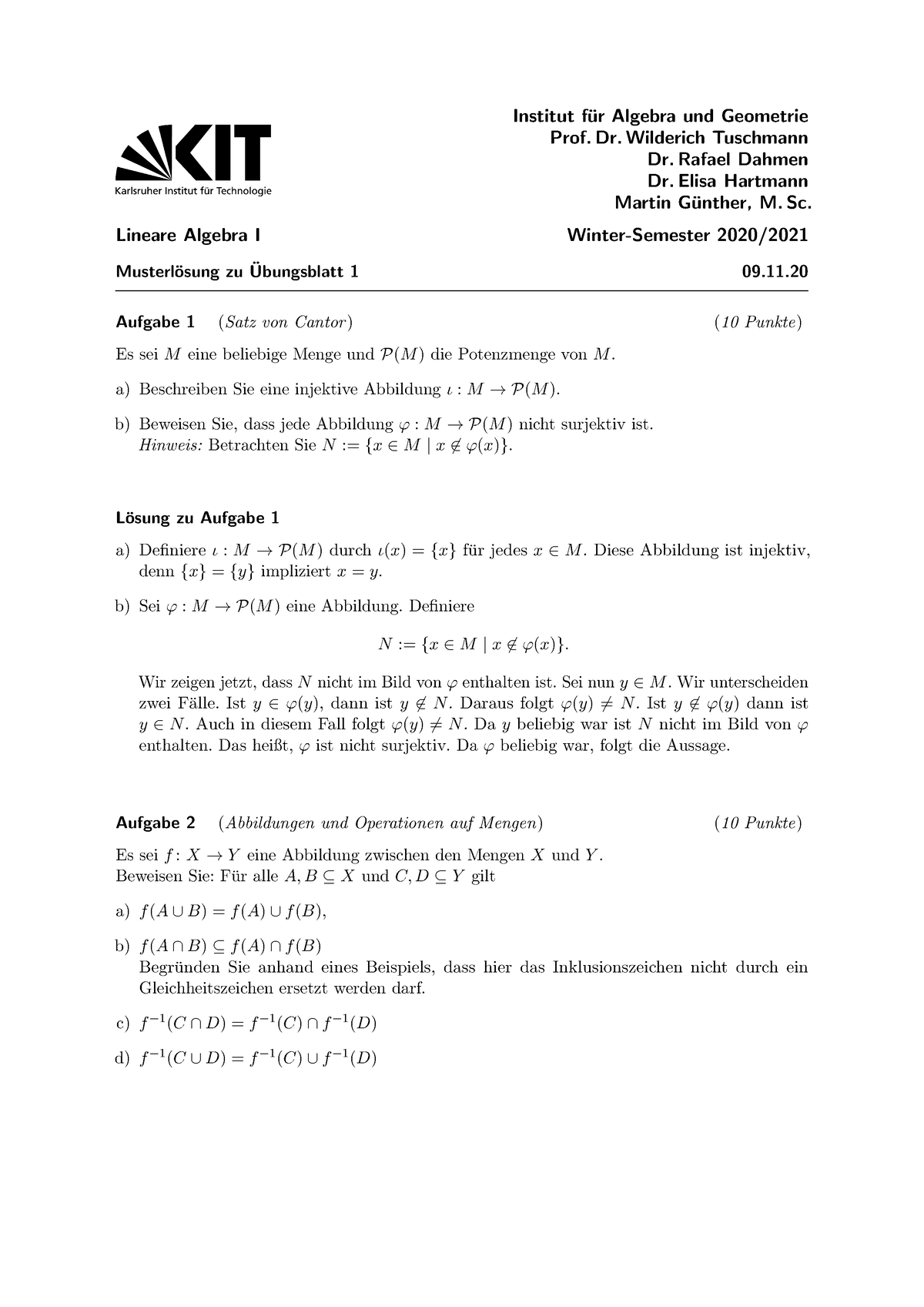 Loesung Zu Blatt 1 - Institut F ̈ur Algebra Und Geometrie Prof. Dr ...