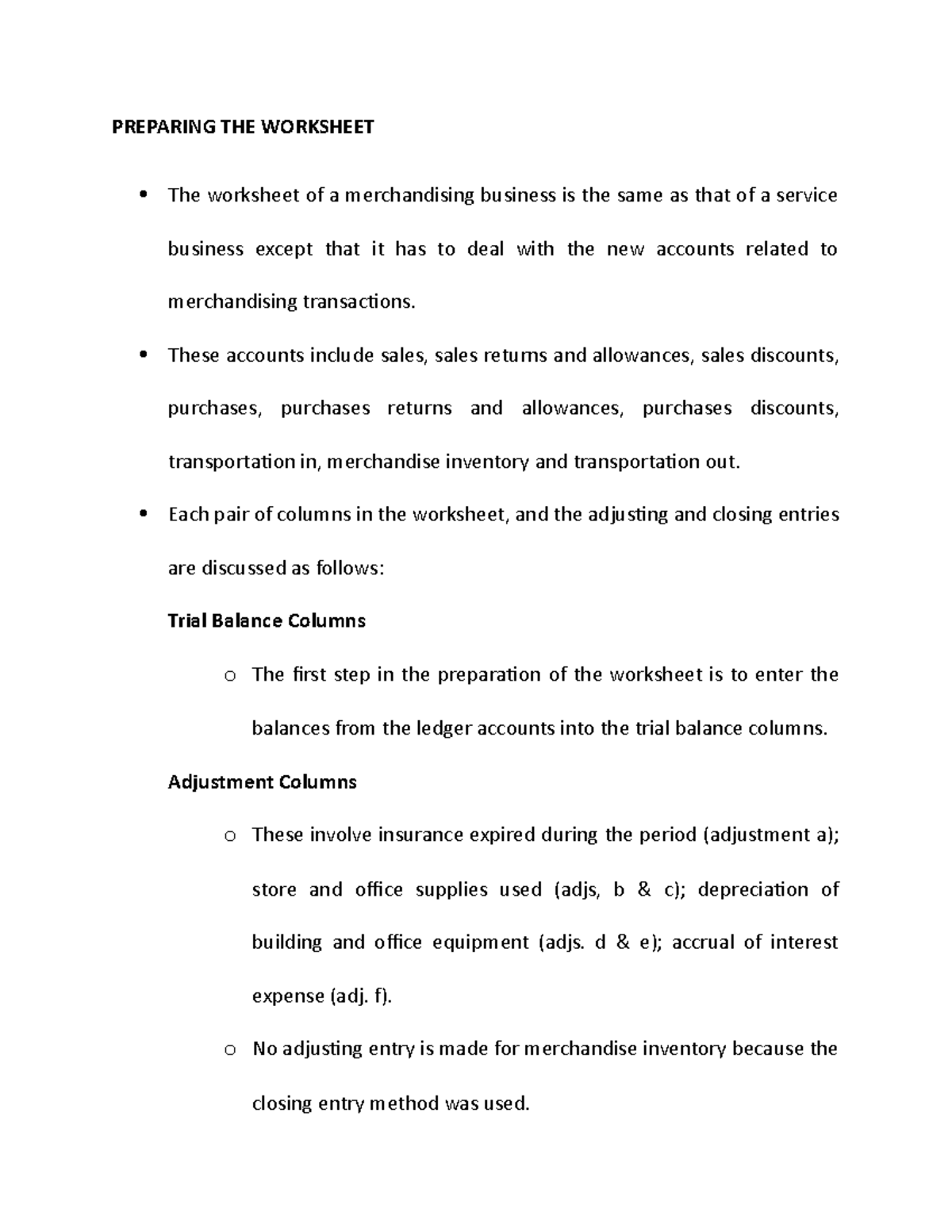 Preparing THE Worksheet - PREPARING THE WORKSHEET The worksheet of a ...